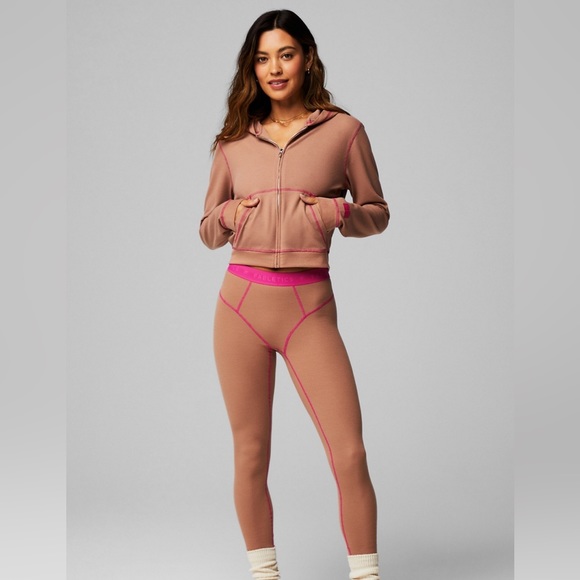 Zip-Up Waffle Hoodie TEDDY/FUCHSIA - Picture 2 of 8